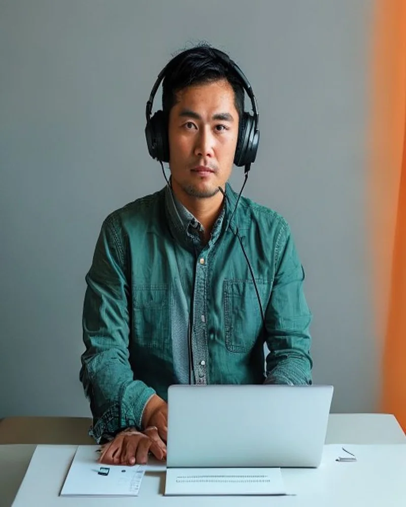 A remote professional reviews a workspace and onboarding checklist.