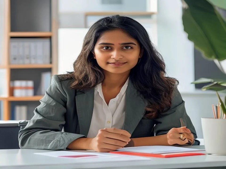 A research professional organizes contact notes at a desk.