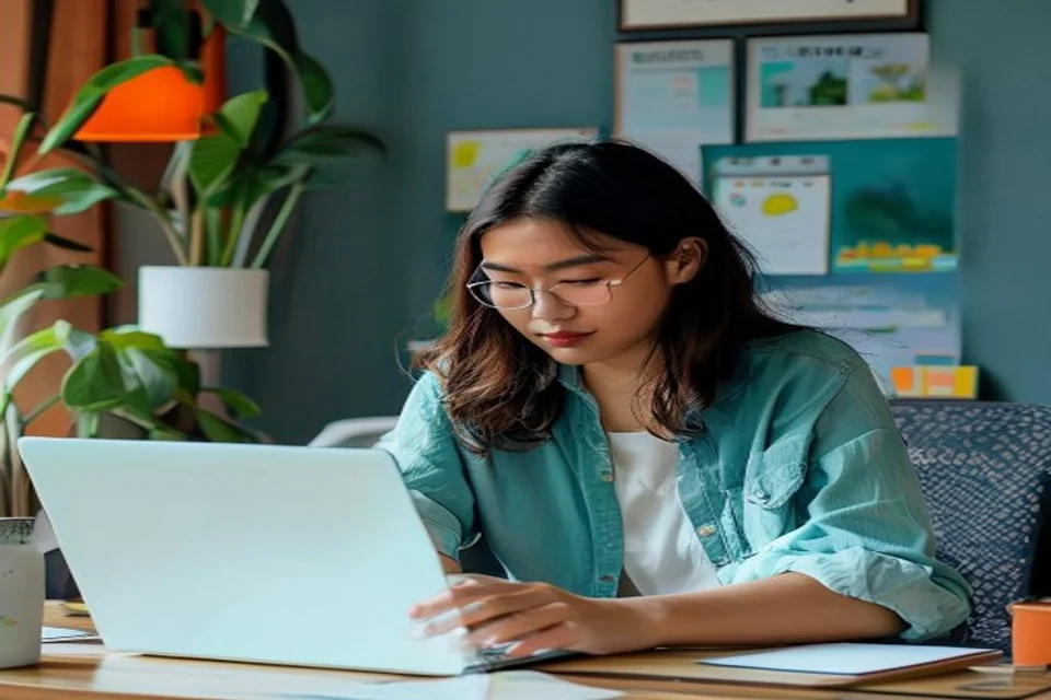 A web developer reviews a page across a laptop and tablet.