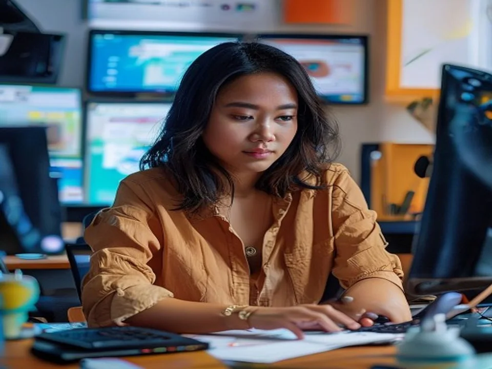A web developer works across a laptop and a second device.