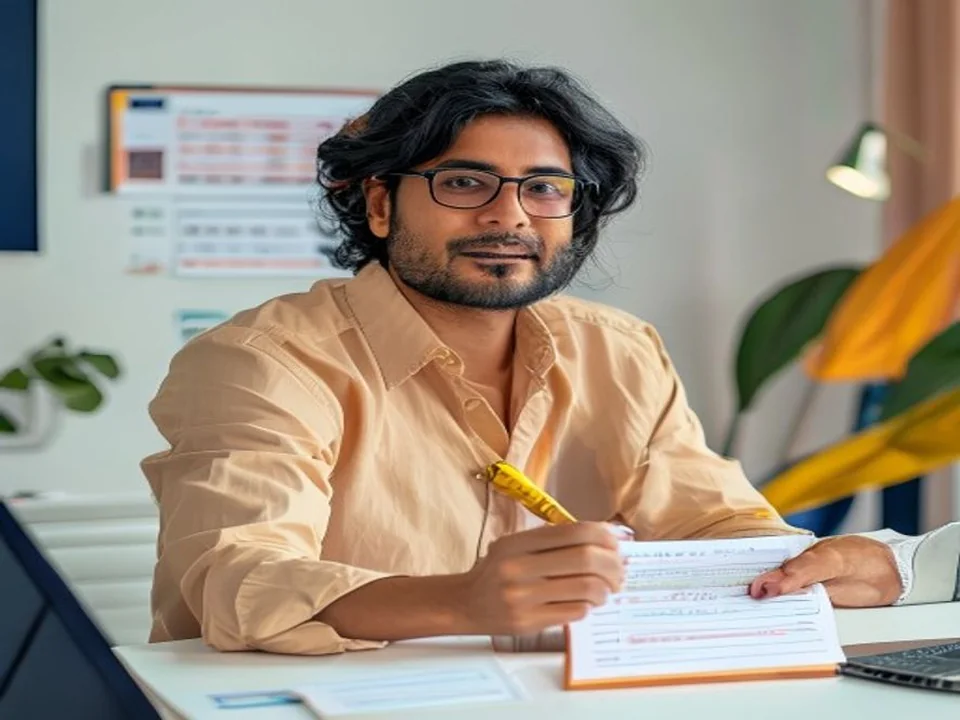 A business owner reviews a printed checklist.